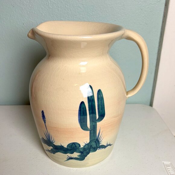 Ellis Prod Pottery Vintage Large Pitcher with Desert Motif - Picture 1 of 6